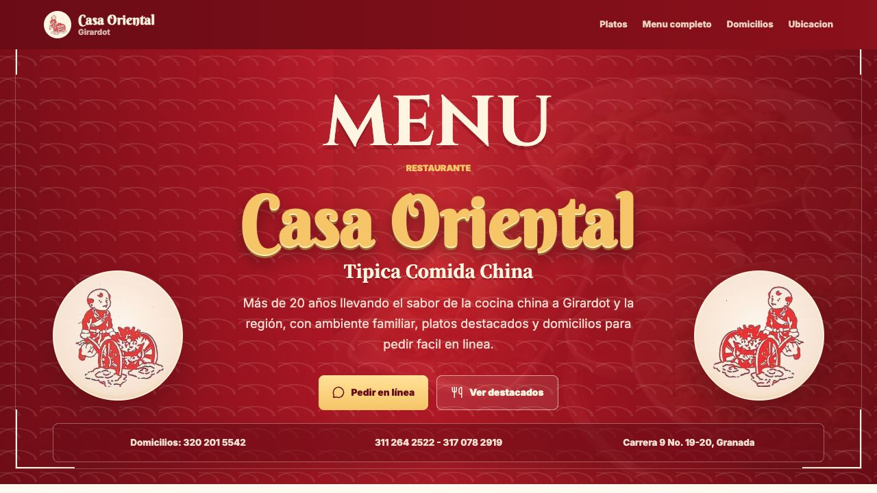 Página principal de Casa Oriental Girardot, cliente que utiliza OseznoApps
